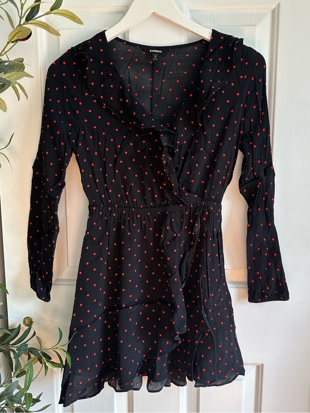 Petite polka dot wrap style dress